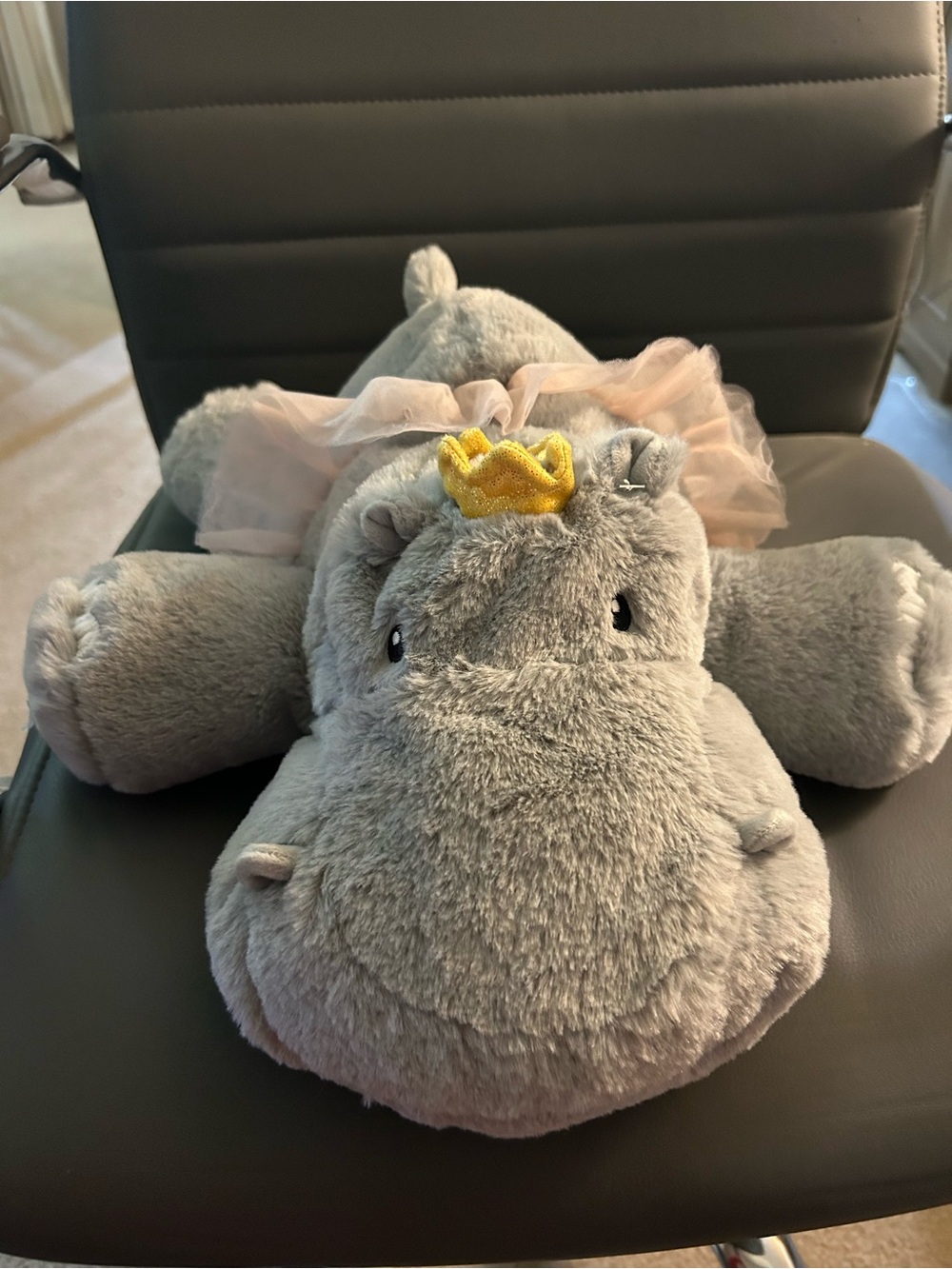 GiggleScape 14” Princess Hippo Plush Gray Stuffed Animal Crown Tutu